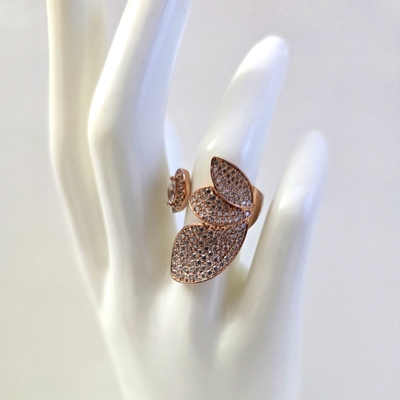 Sterling Silver 925 Gold Ring with Intricate Nature-Inspired Adjustable Ring